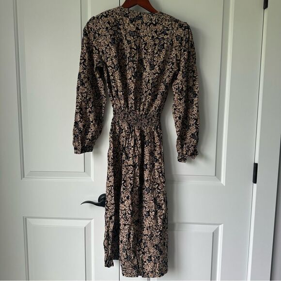 Vintage Virgo II Size 6 Neutral Floral A-Line Long Sleeve Midi Dress - Picture 3 of 4